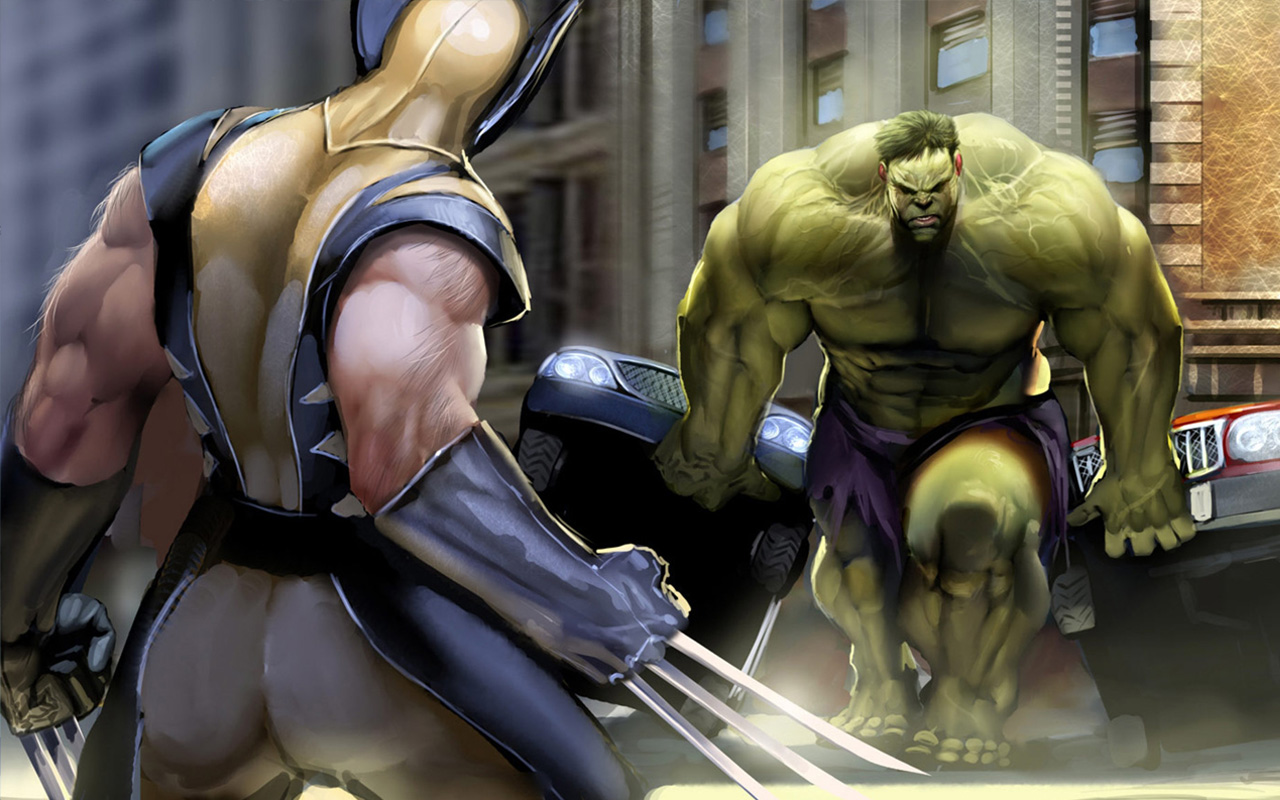Gry puzzle - Pojedynek Hulk i Wolverine