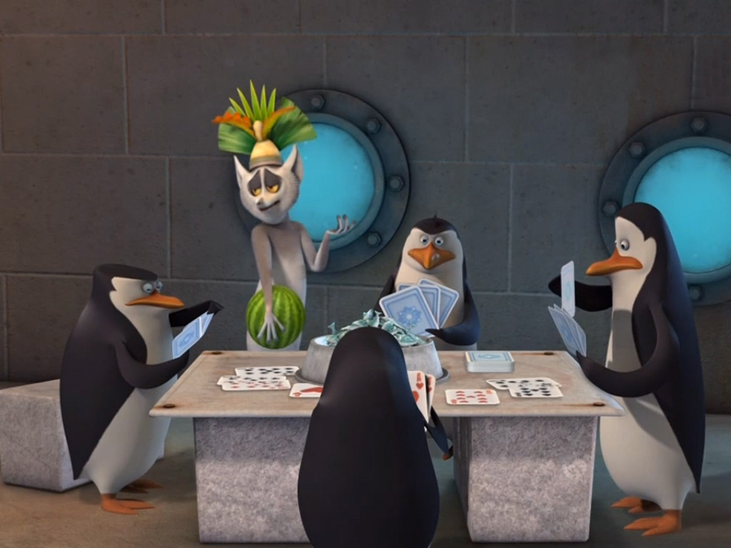 Puzzle online - Pingwiny grają w karty